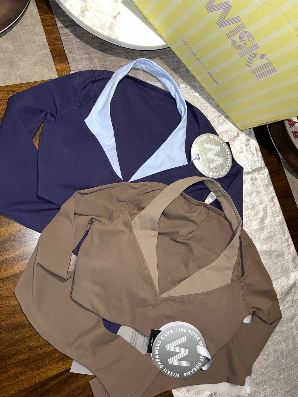 WISKII Bundle of TWO New Colorblock One-Piece Long Sleeve Crop Tops